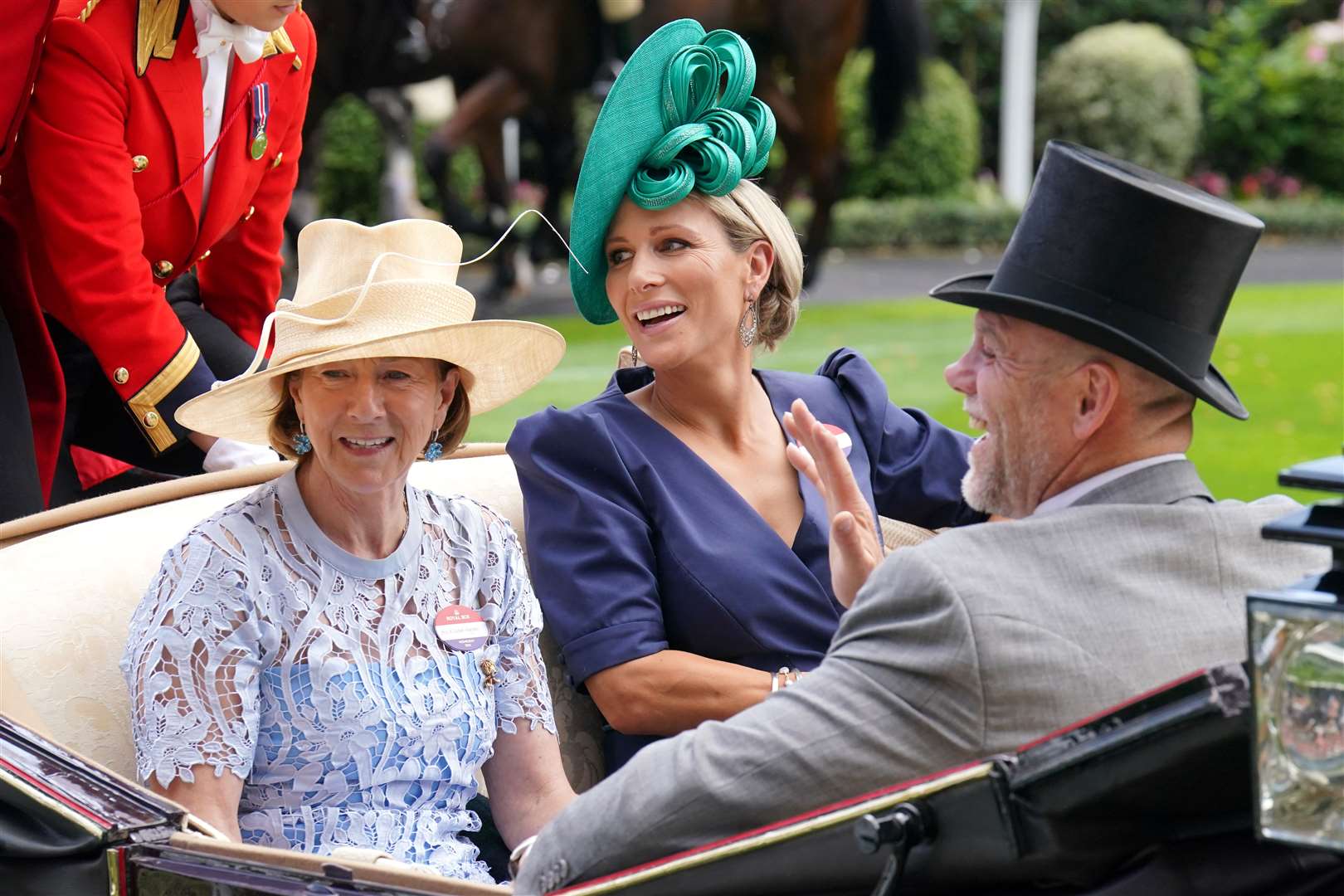 Zara Tindall, Maureen Haggas and Mike Tindall were part of the royal carriage procession (Jonathan Brady/PA)