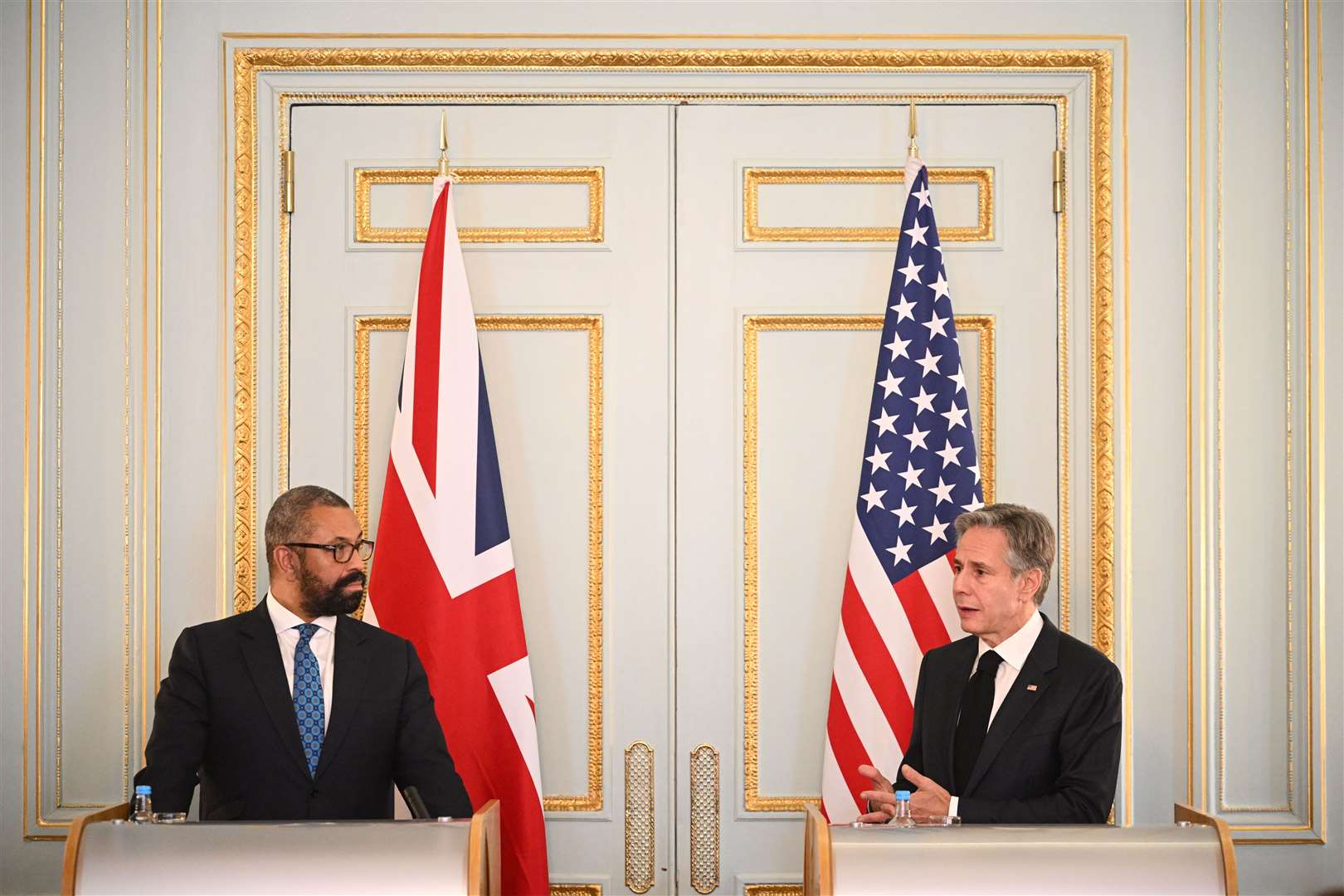 Foreign Secretary James Cleverly and US Secretary of State Antony Blinken during a press conference at Carlton Gardens in London (Leon Neal/PA)