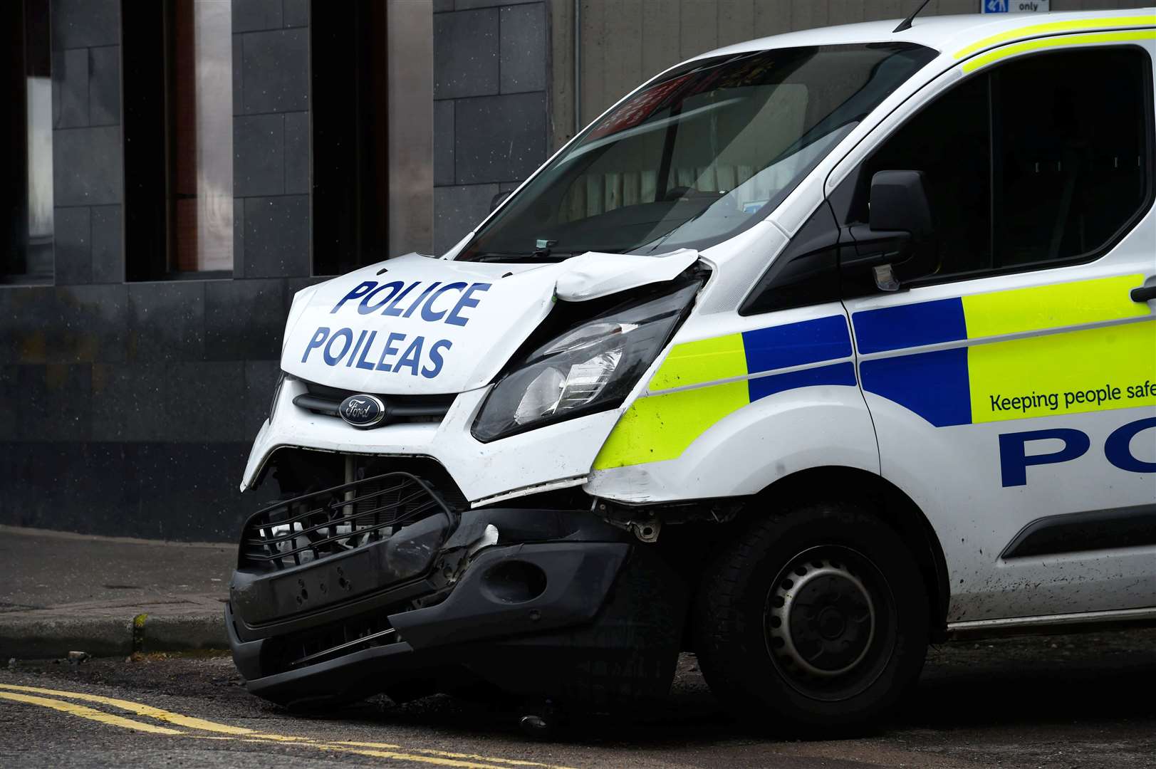 The damaged police van after this morning's accident at Ness Bridge.