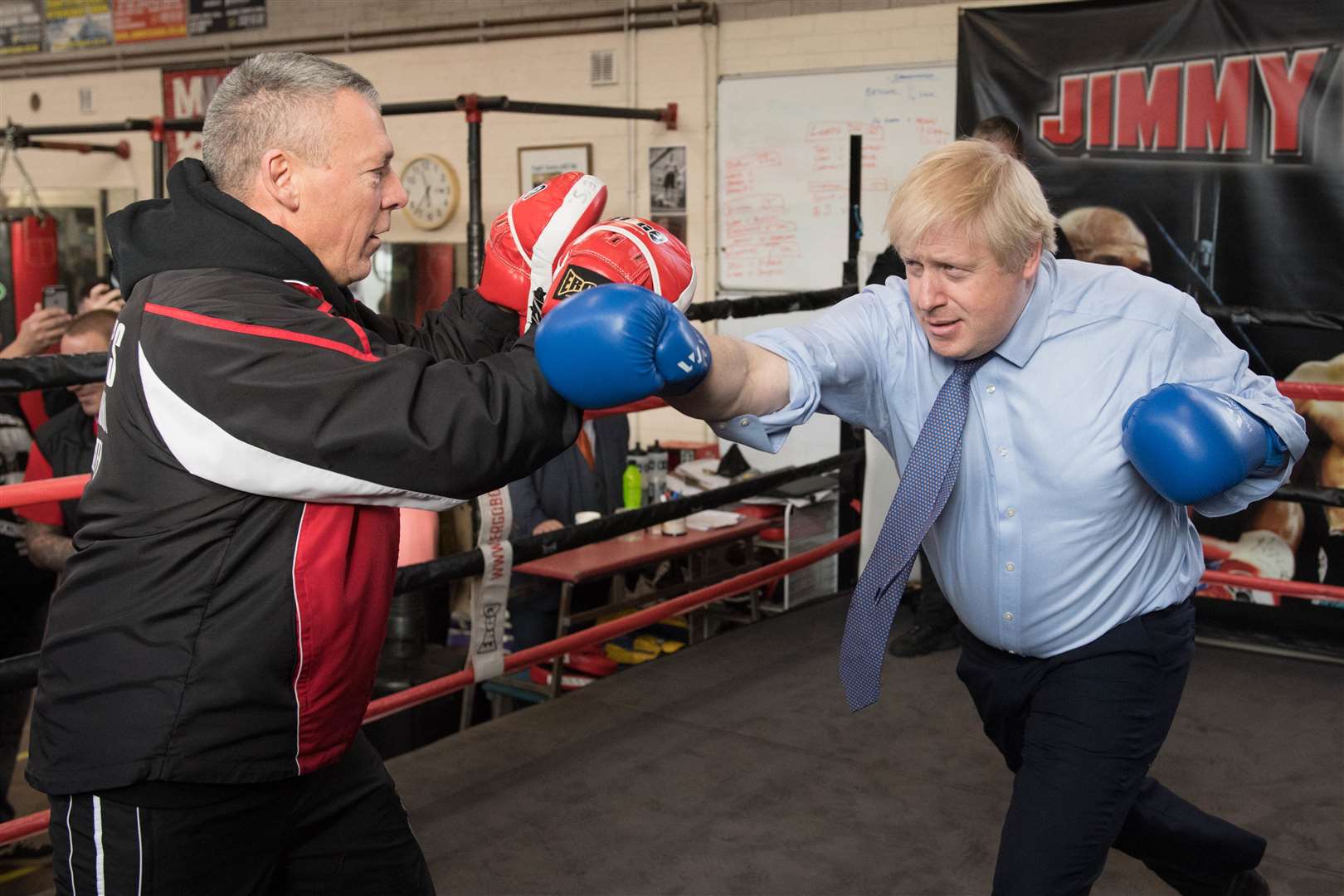 Boris Johnson trying his hand at boxing in 2019 (Stefan Rousseau/PA)