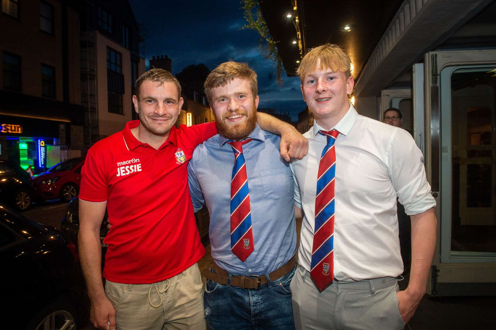 Celebrating after a win at the rugby, Craig Dunain players Richard Jessiman, Finlay Foulis and Mikey Gregory. Picture: Callum Mackay.
