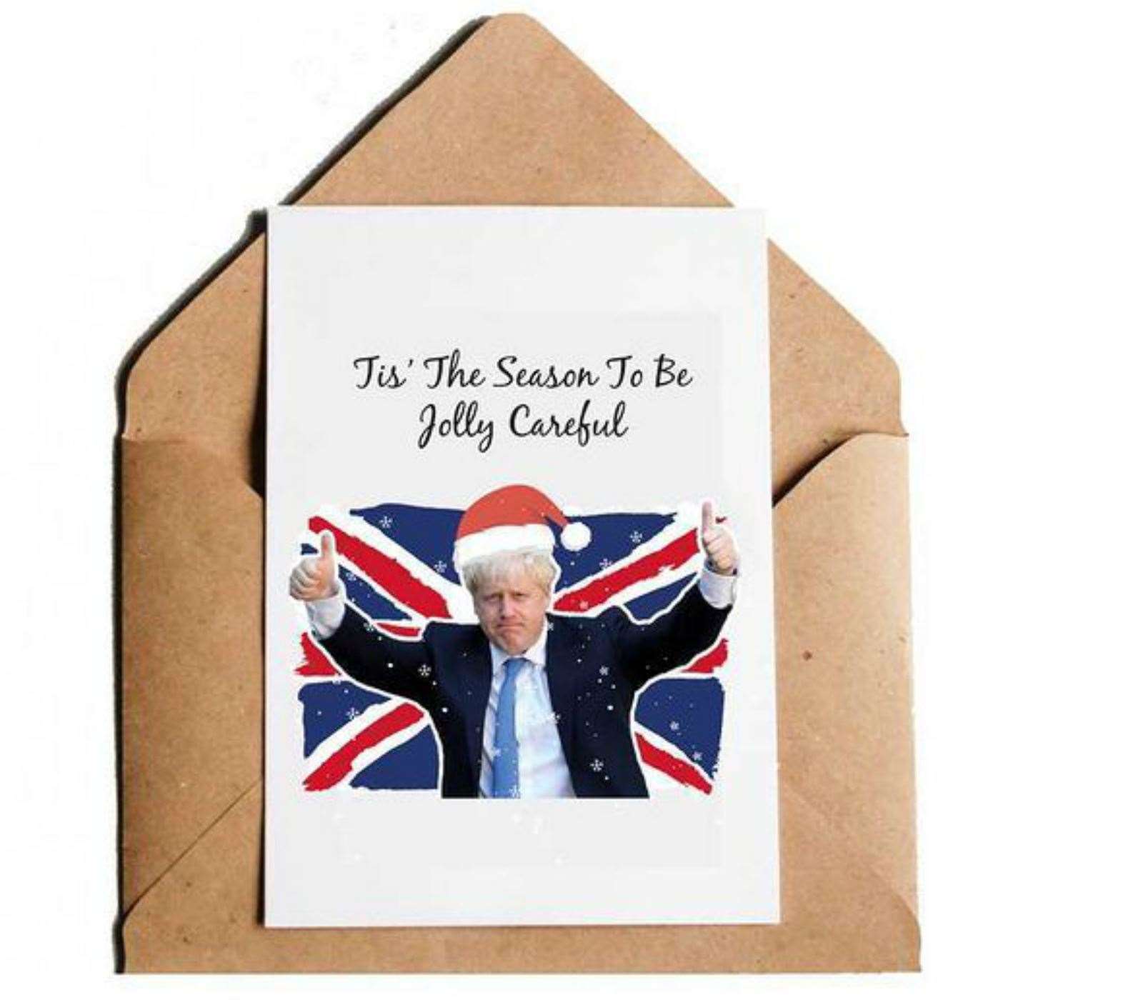 A Christmas card inspired by the Prime Minister’s ‘jolly careful’ speech, created and sold by small business CaliPrintsbyHollie (Hollie Robinson/PA)