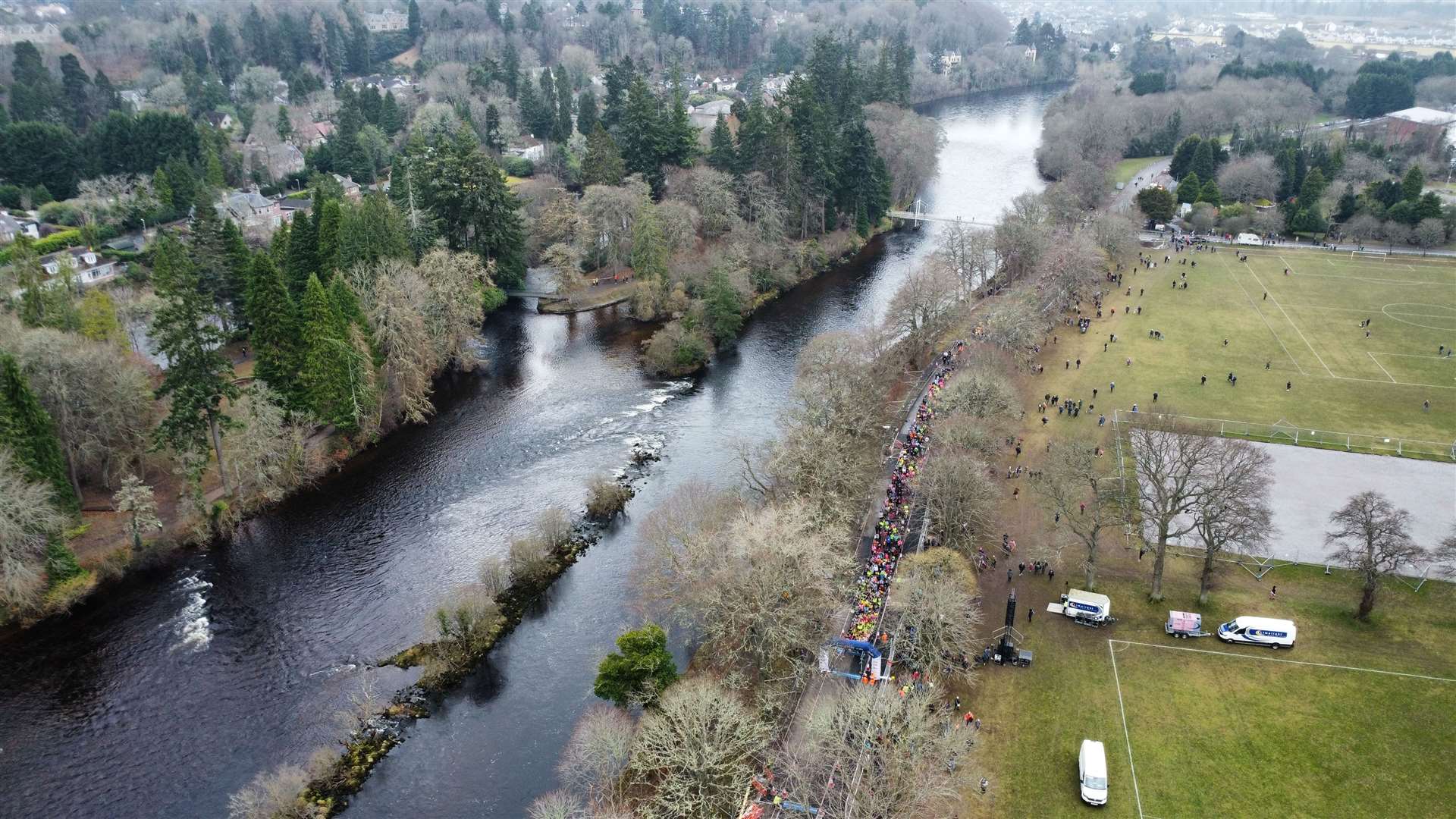 Looking over the start line from above Bught Park.