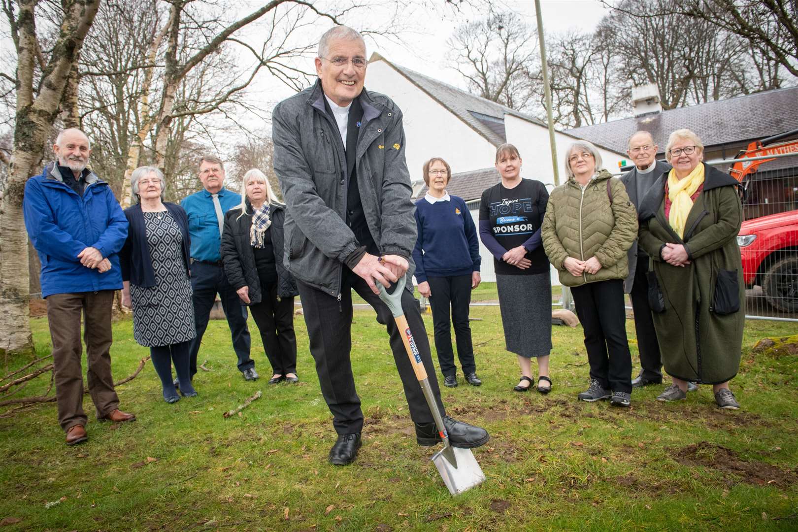 Moderator of the General Assembly, Rt Rev Iain Greenshields, marks the official start of work to a car park at Barn Church which will help the development of a community garden. Picture: Callum Mackay.