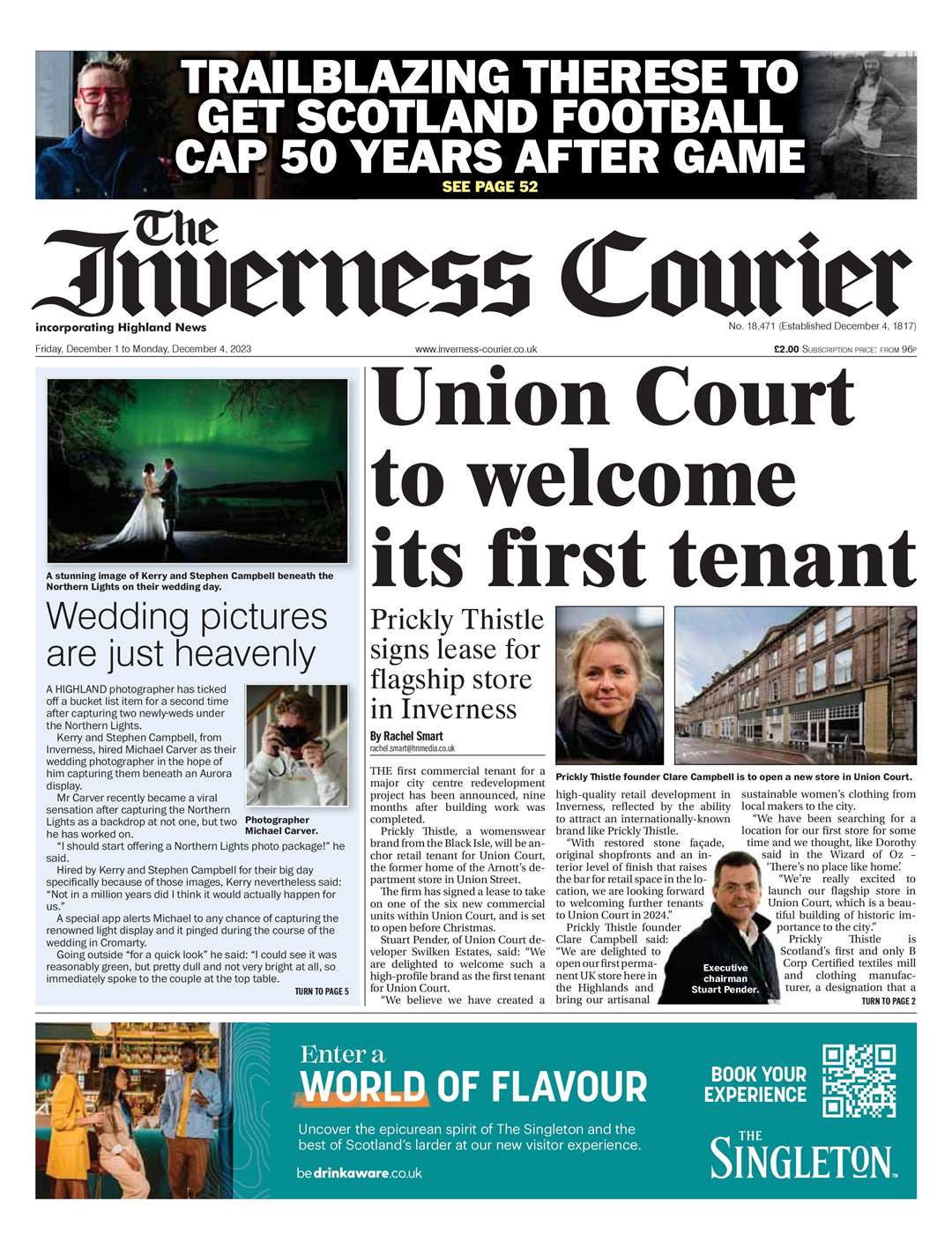 The Inverness Courier, December 1, front page.