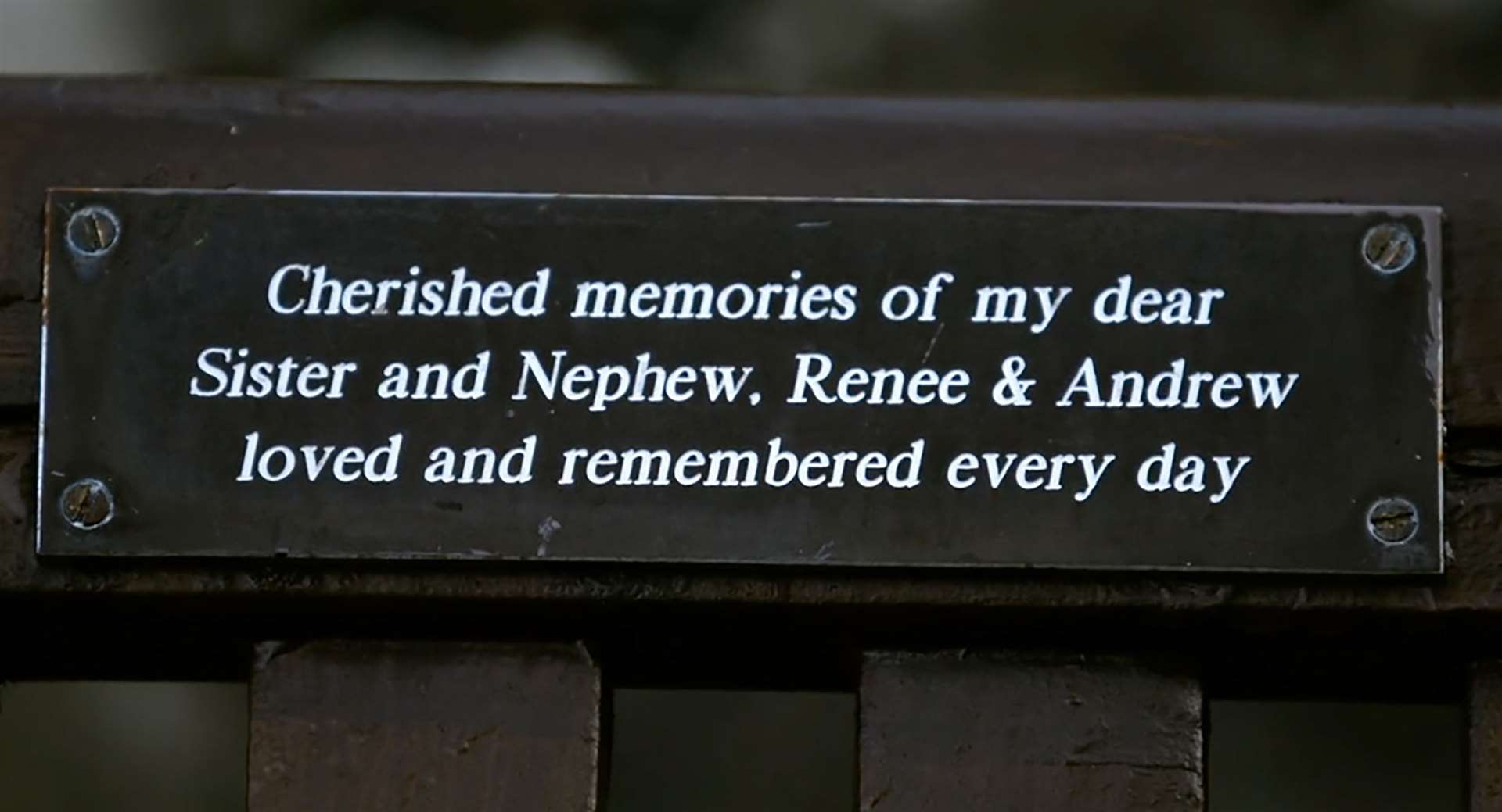 A memorial plaque for Renee and Andrew MacRae.