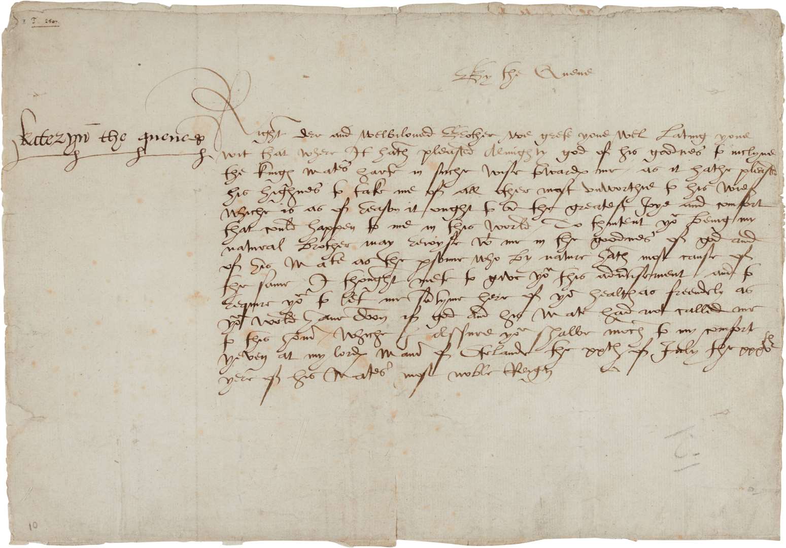 A letter written by Catherine Parr to her brother William announcing her marriage to Henry VIII in 1543 also sold at the auction (Sotheby’s/PA)
