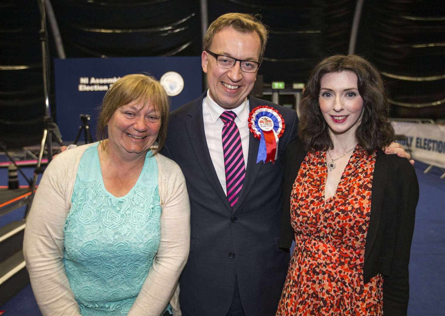 Christopher Stalford with his wife Laura and mother Karen in 2016 (Liam McBurney/PA)