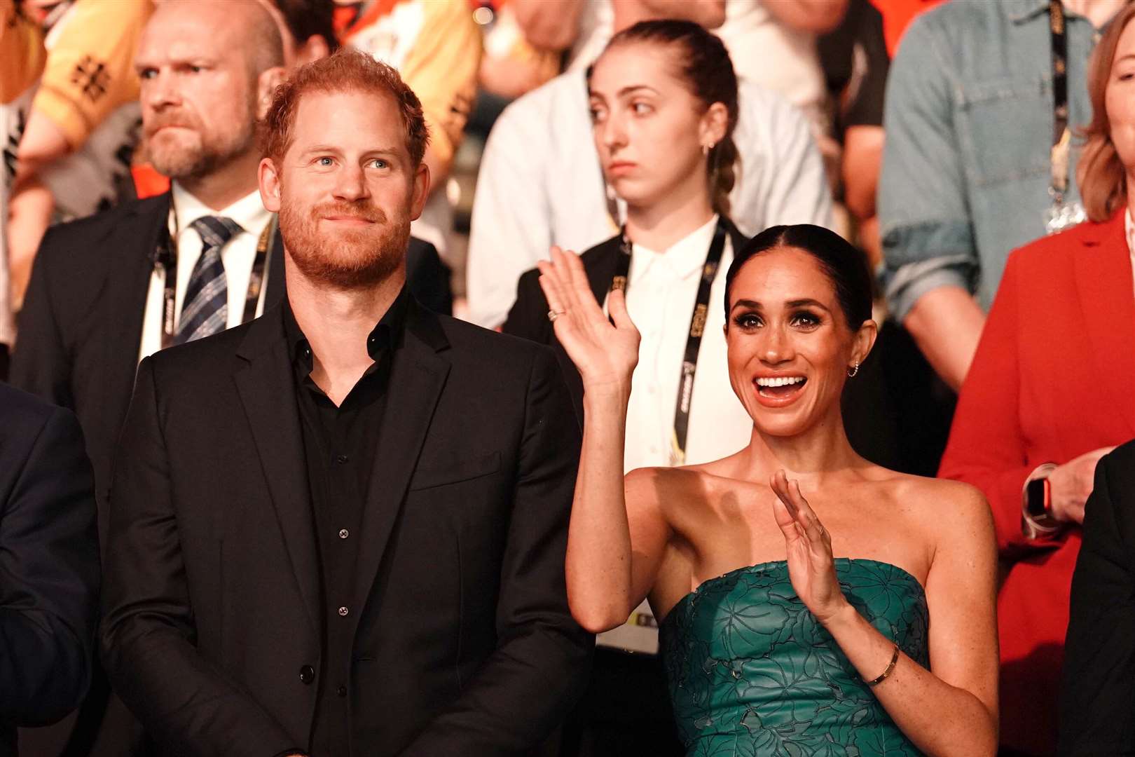 The Duke and Duchess of Sussex during the closing ceremony of the Invictus Games in Dusseldorf, Germany in September (Jordan Pettitt/PA)