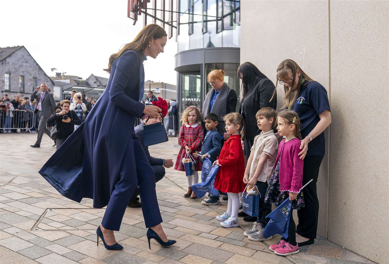 The Duchess of Cambridge meets children from the university’s nursery (Jane Barlow/PA)