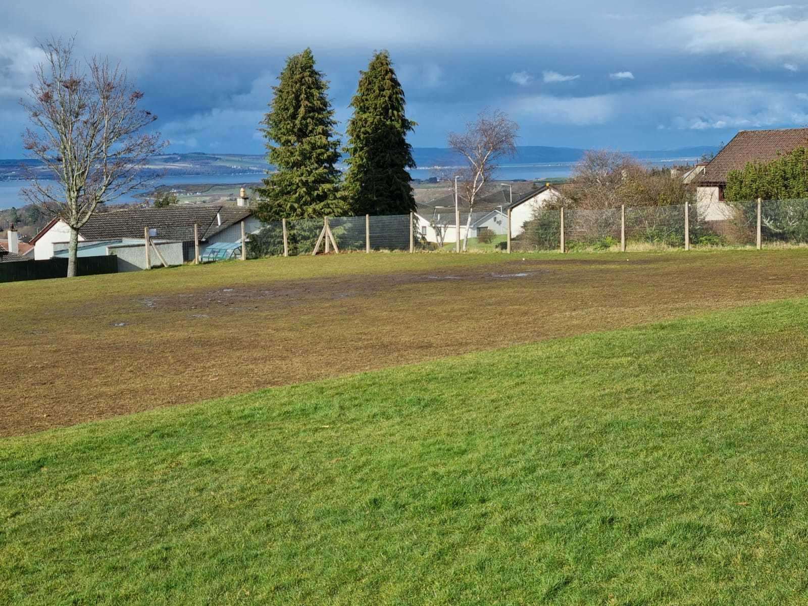 Burn Brae Park in March, when the goalposts were removed.