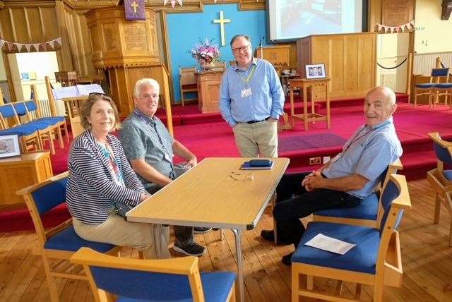 Inverness Millburn councillors Isabelle MacKenzie and Ian Brown discuss the refurbishment with Crown Church minister, Rev Douglas Robertson and Jimmy Gray, convener of Crown 20/20, the team which has worked on the improvements.