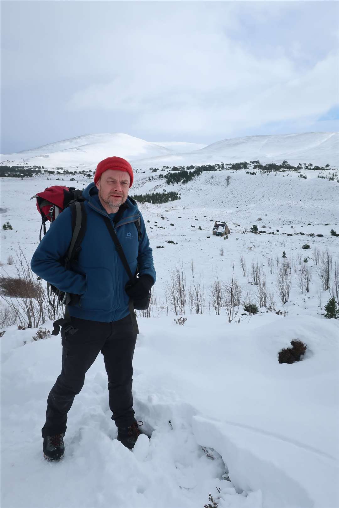 Geoff Allan on the path up to Meall a' Bhuachaille with Ryvoan bothy below.