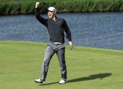 Paul Casey celebrates his eagle putt on the 18th green during the final round of the Irish Open at Carton House on Sunday.