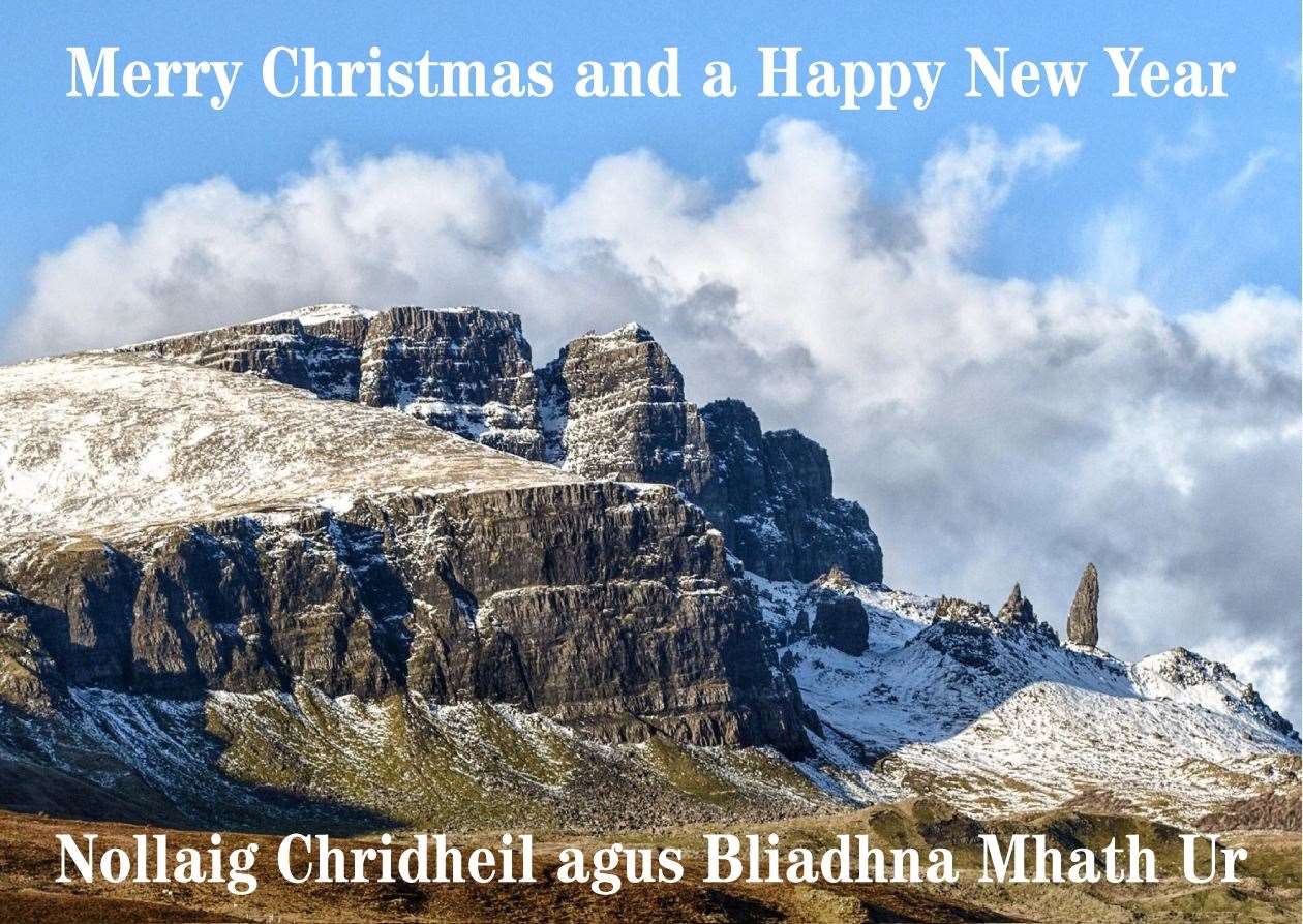 The Old Man of Storr depicted on Cllr John Finlayson's card.