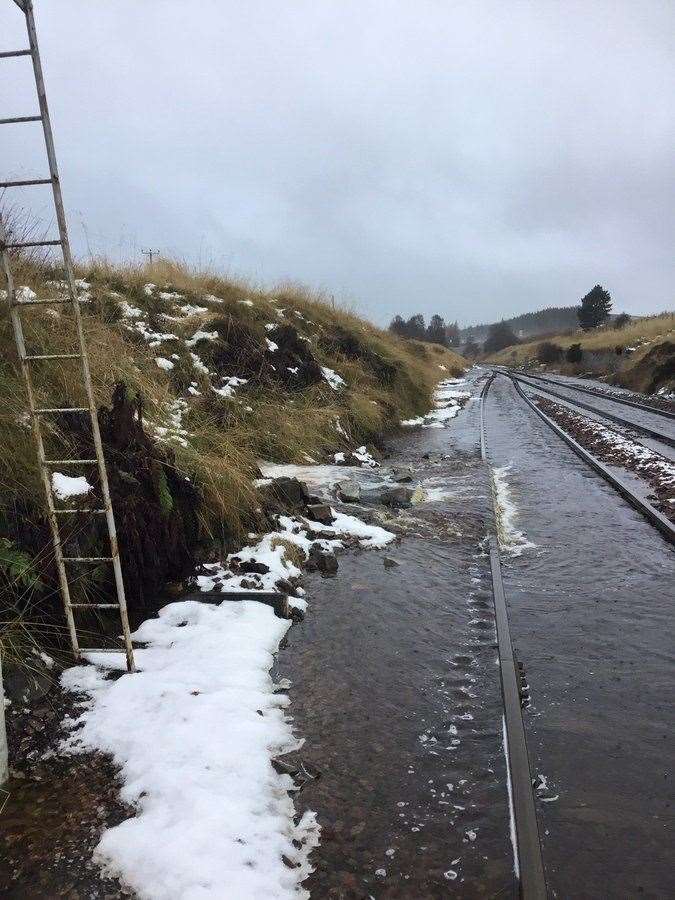 ScotRail posted this image of flooding on the rail track.