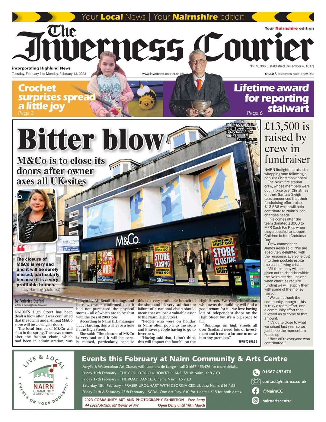 The Inverness Courier (Nairnshire edition), February 7, front page.