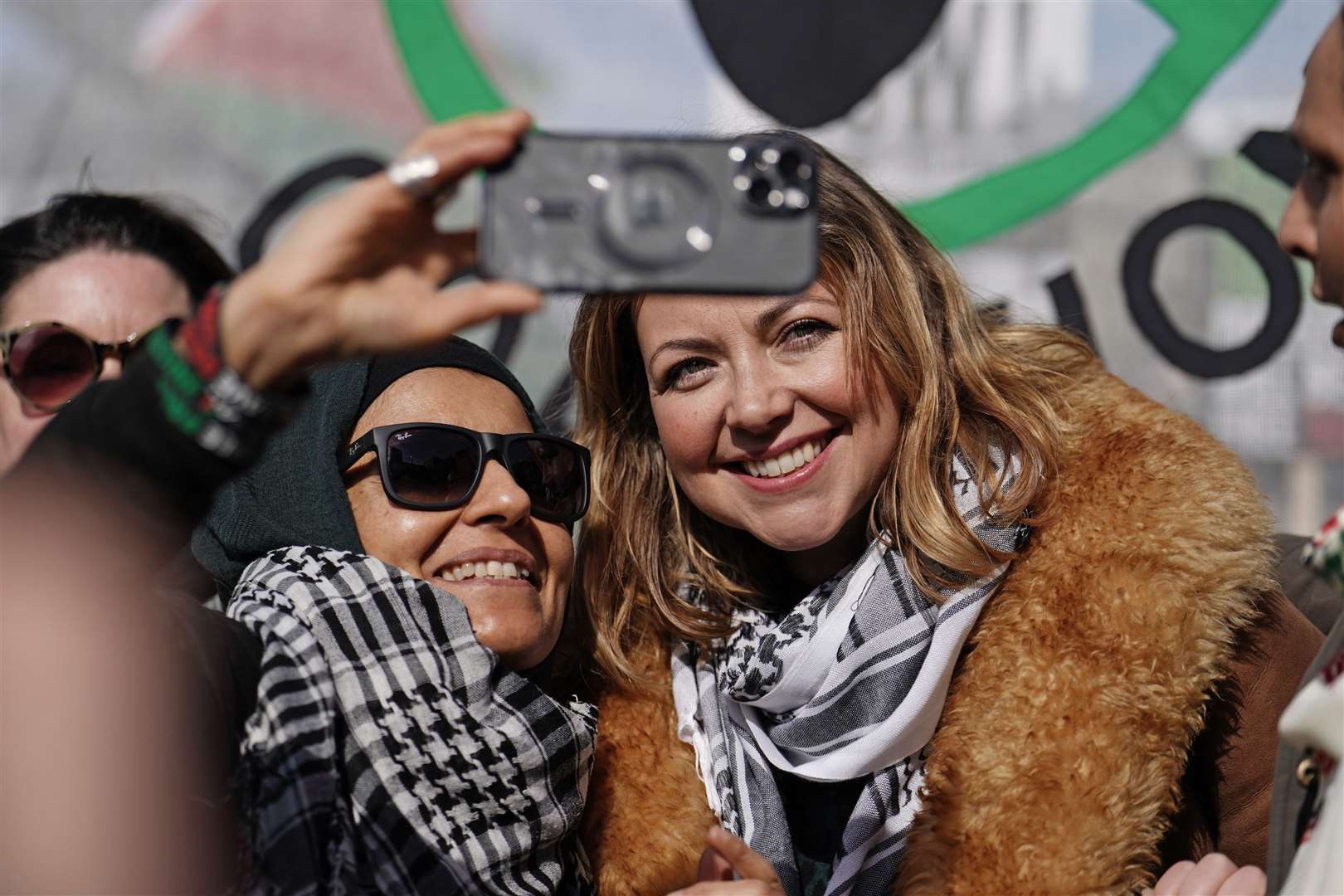 Charlotte Church smiling for a selfie during the march (Jordan Pettitt/PA)