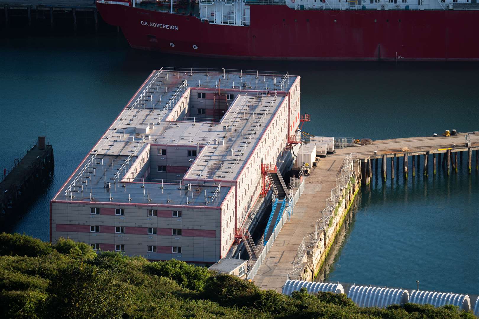 The Bibby Stockholm barge at Portland Port in Dorset could house up to 500 people (James Manning/PA)