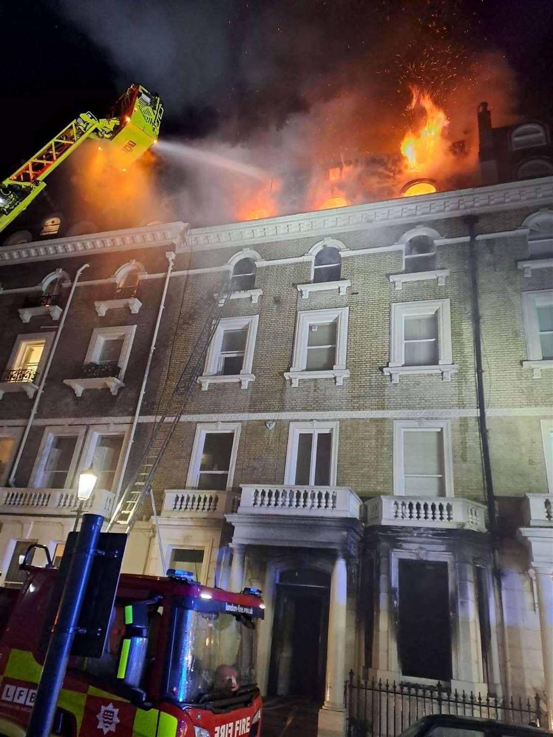 Emergency services at the scene of the fire (London Fire Brigade/PA)