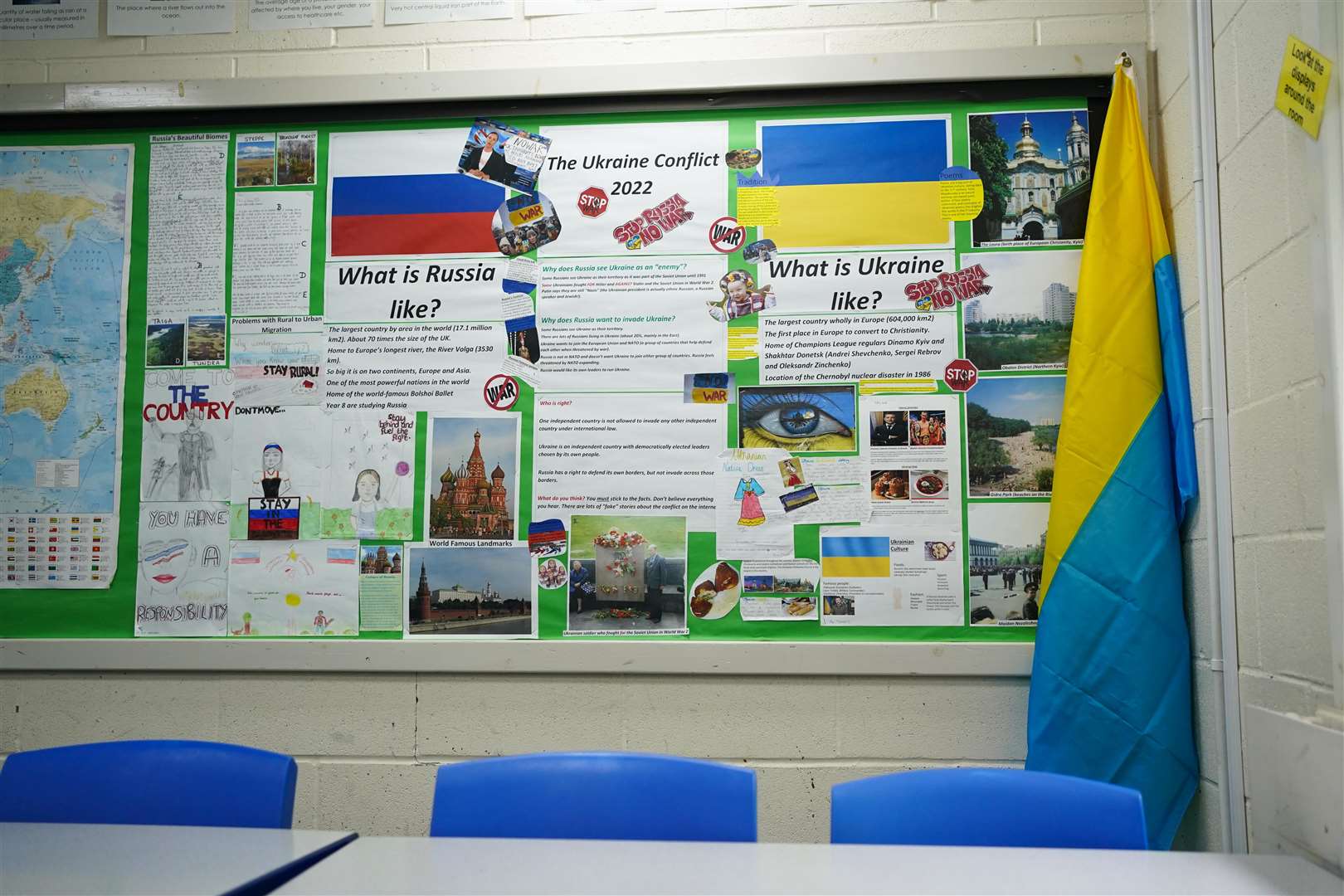 Ukrainian displays in a classroom at Prince William High School, in Oundle Northamptonshire(Jacob King/PA)