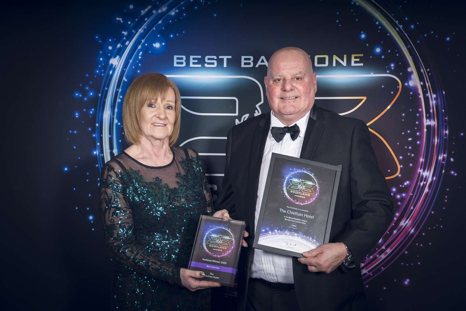 Liz Lawson, of The Chieftain, collects the award for Best Hotel Bar at the Best Bar None Scotland Awards.