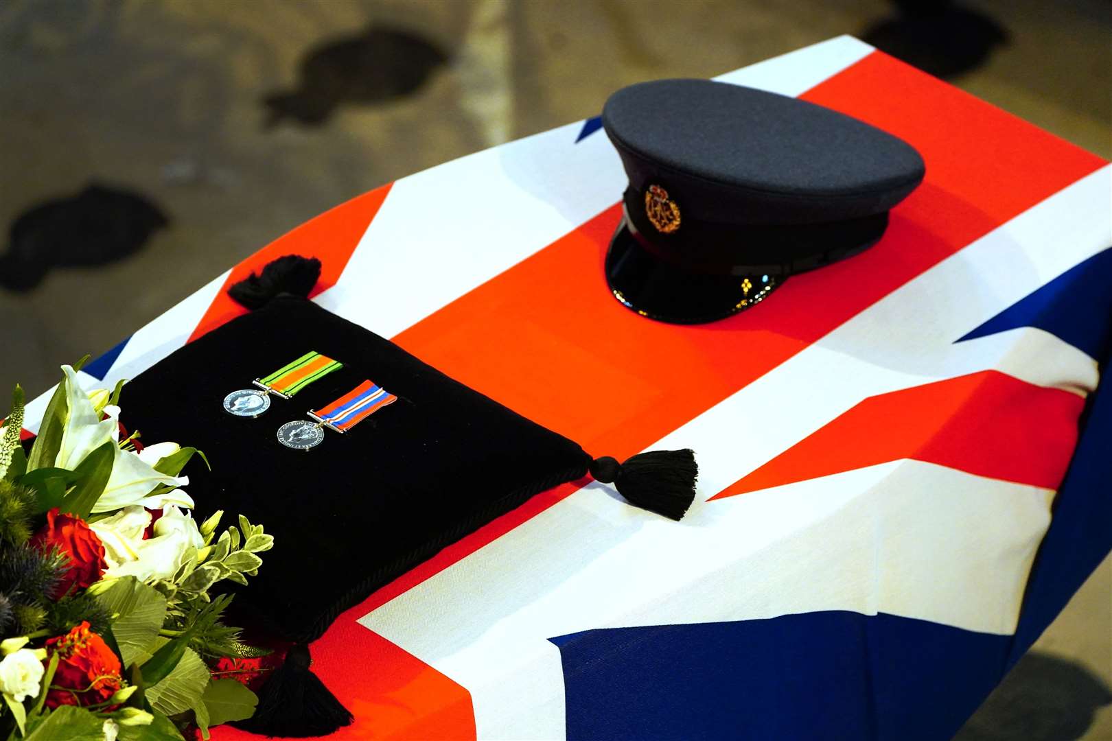 The coffin of RAF Sergeant Peter Brown (Victoria Jones/PA)