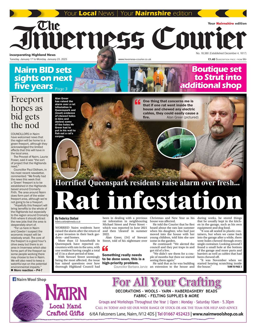The Inverness Courier (Nairnshire edition), January 17, front page.
