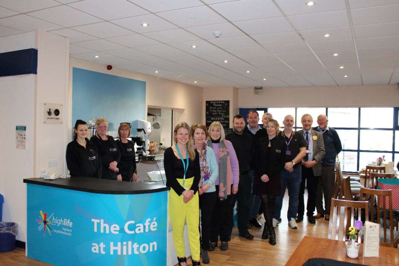 Staff and councillors celebrate the re-opening of the cafe at Hilton Community Centre.