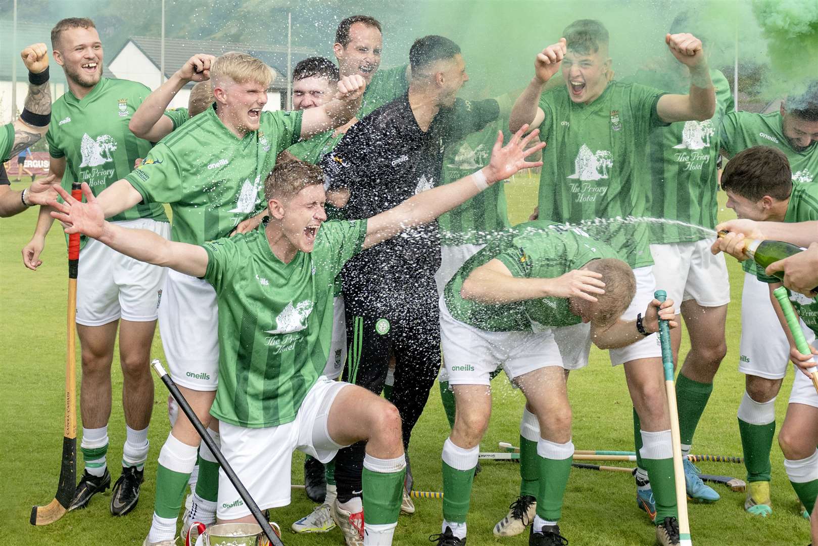 Club captain Conor Ross (front left) hopes more celebrations can follow Beauly’s Balliemore Cup triumph. Picture: Neil Paterson