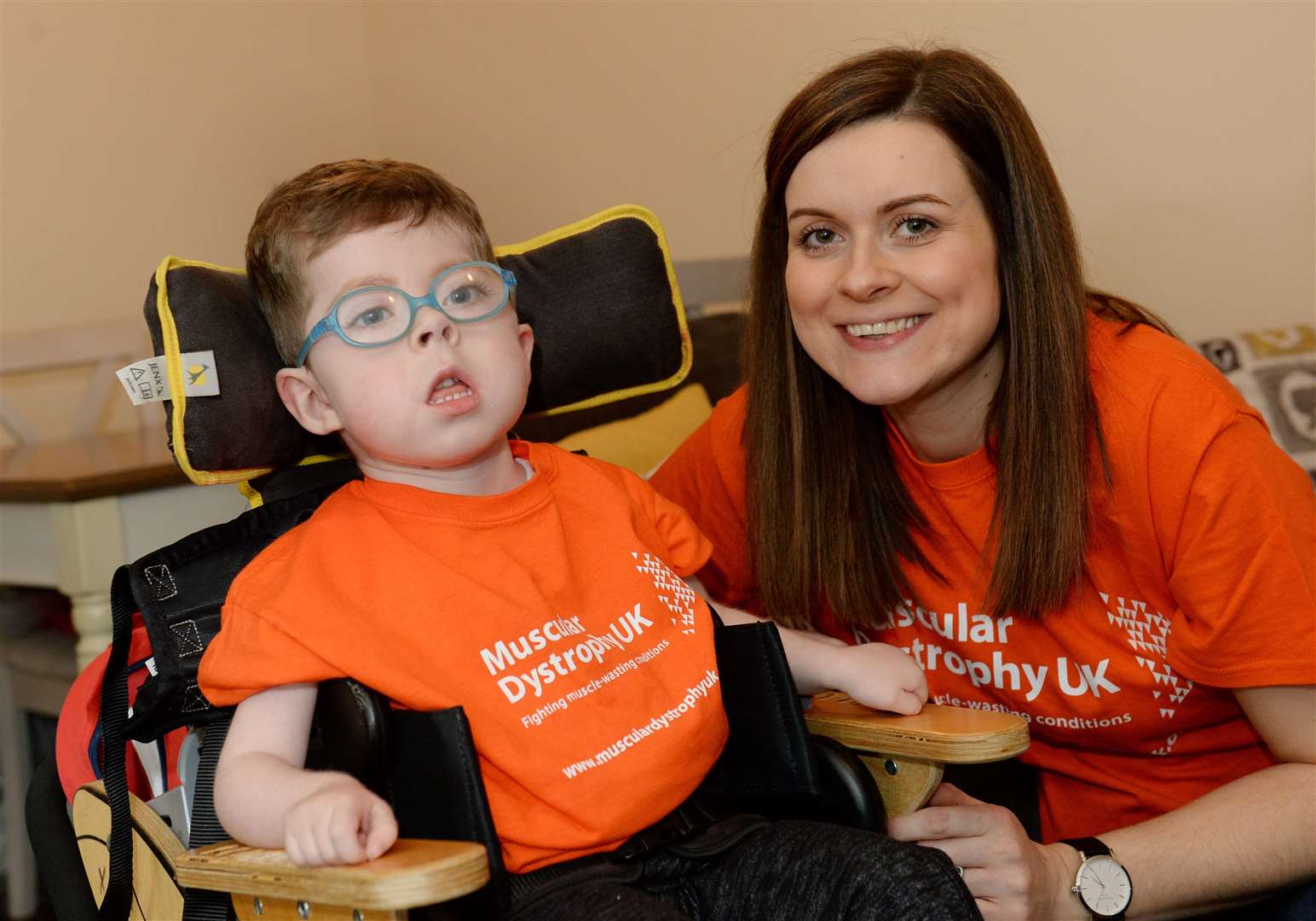 Leo Flett and mum Louise will be going orange for Muscular Dystrophy. Picture: Gary Anthony. Image No.042978