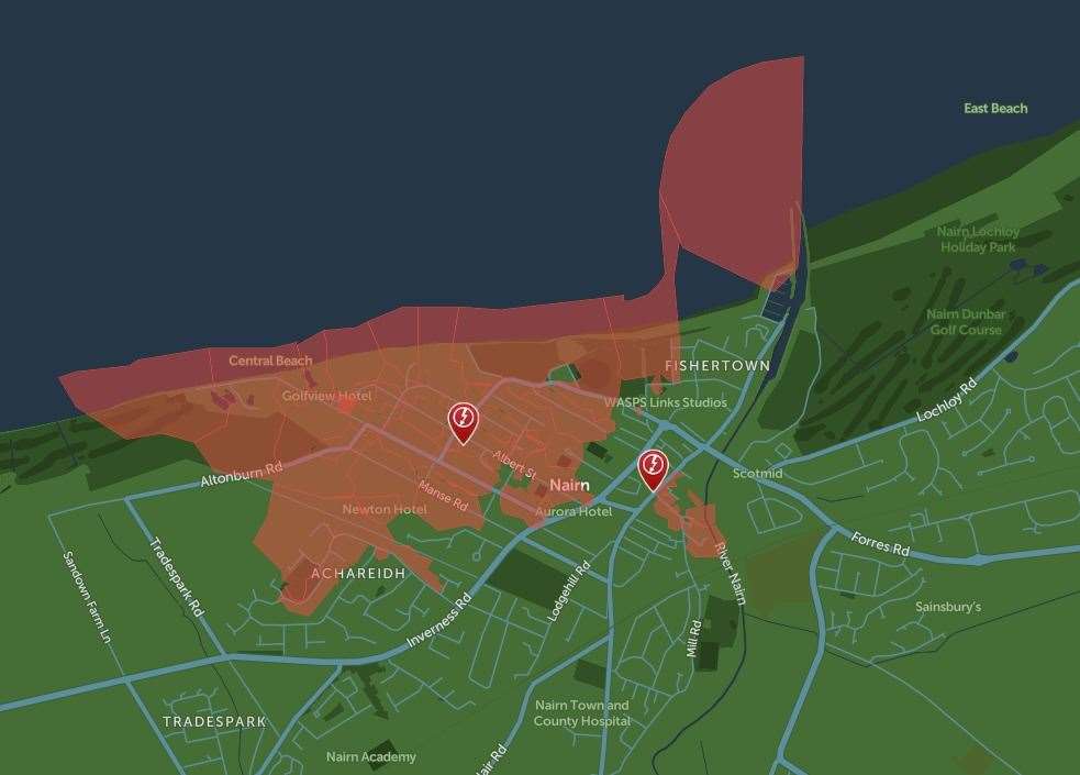 The areaa affected by the power cut, coloured in red. Picture: SSEN.