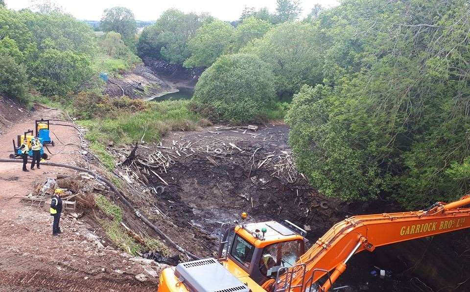 Water has been removed from a pit at the quarry site.