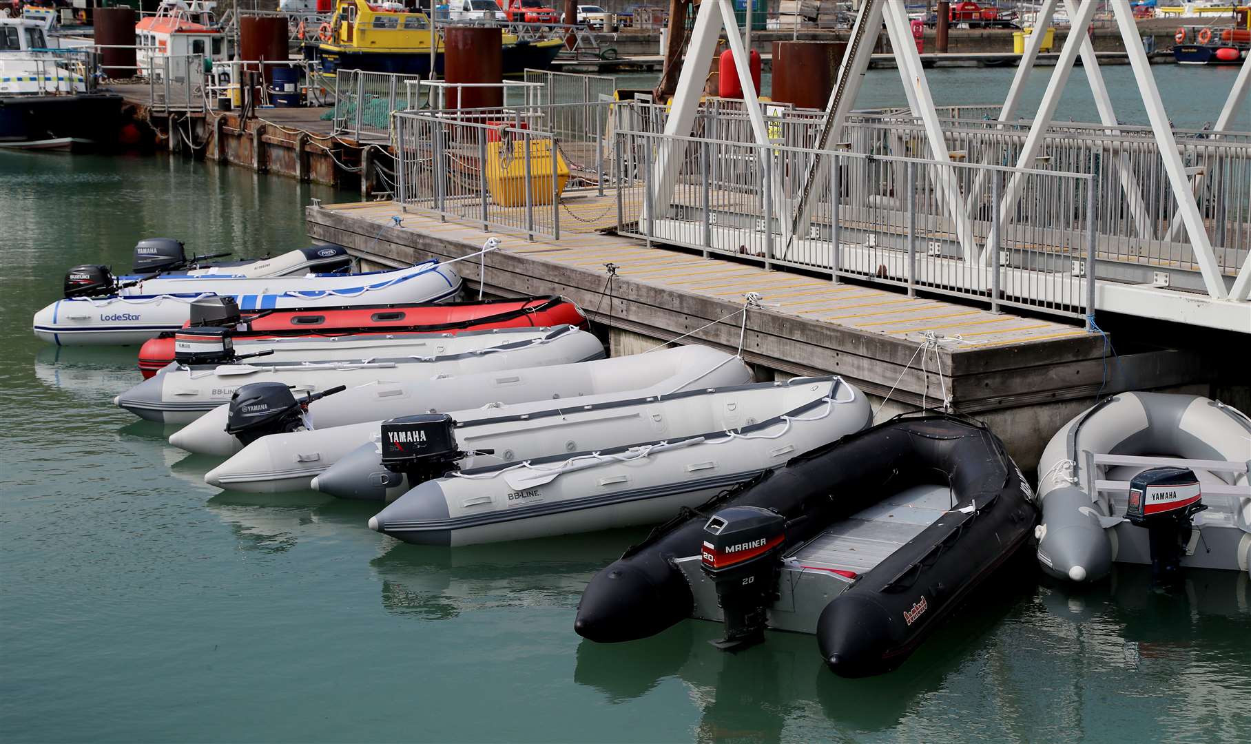 A view of dinghies tied up at The Port of Dover in Kent following being seized by Border Force officers