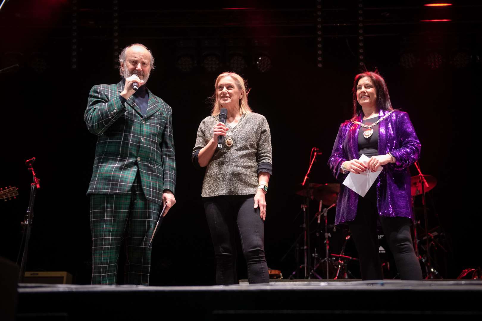 Host Fred Fred MacAulay with Depute Provost Jackie Hendry Depute Provost Morven Reid. Picture: Callum Mackay..