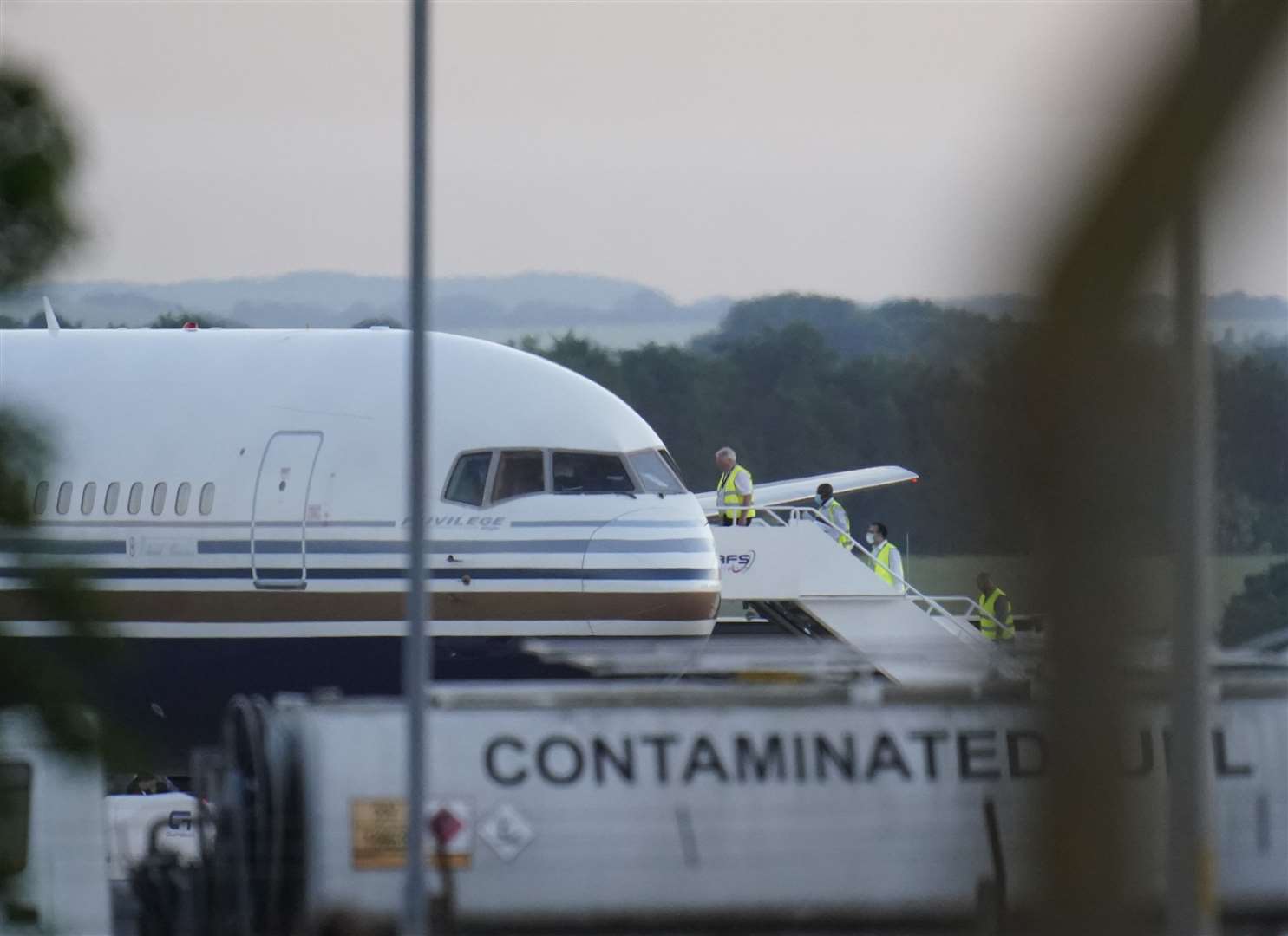 A plane at MoD Boscombe Down which had been due to take asylum seekers to Rwanda before the flight was halted (Andrew Matthews/PA)