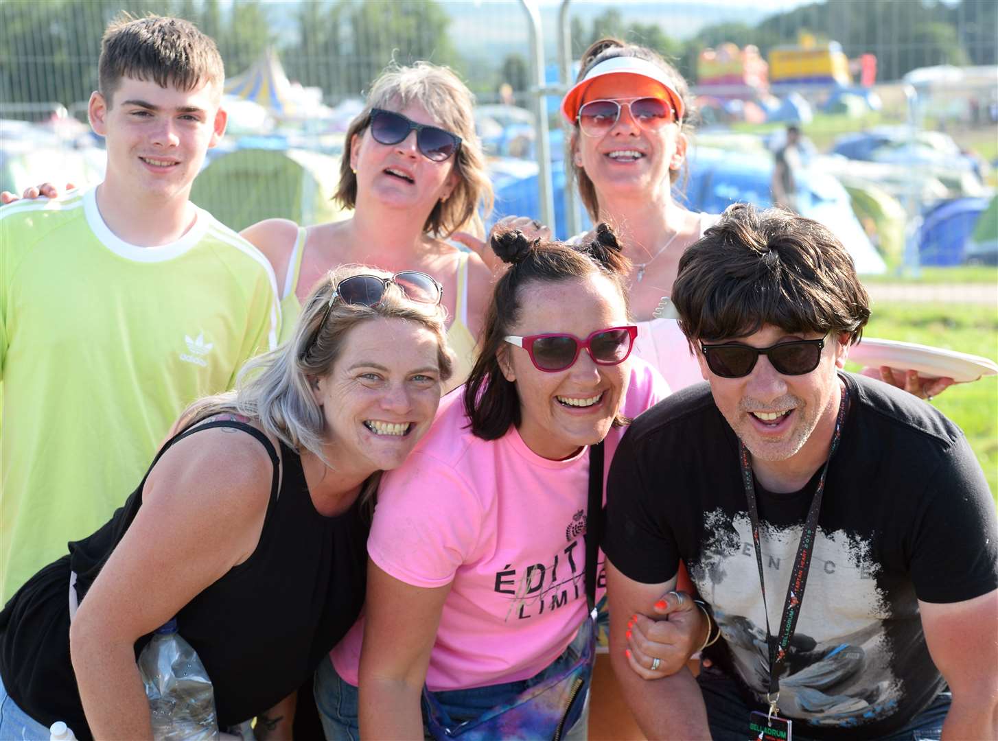 Belladrum 2019..(back)Aiden and Laura Thomson,Marlene Forsyth(front)Sarah Morrison with Nicola and Gordon Duthie...Picture: Gary Anthony. Image No.044555.