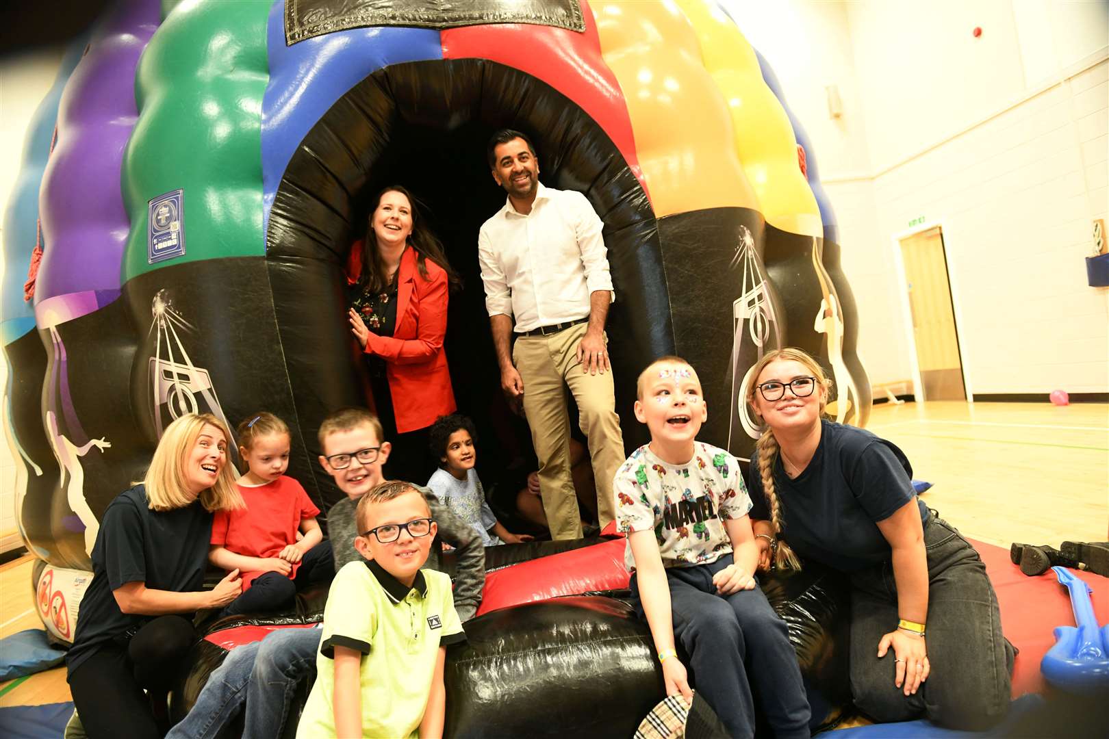 Humza Yousaf at SNAP with Emma Roddick and some of the children. Picture: Callum Mackay..
