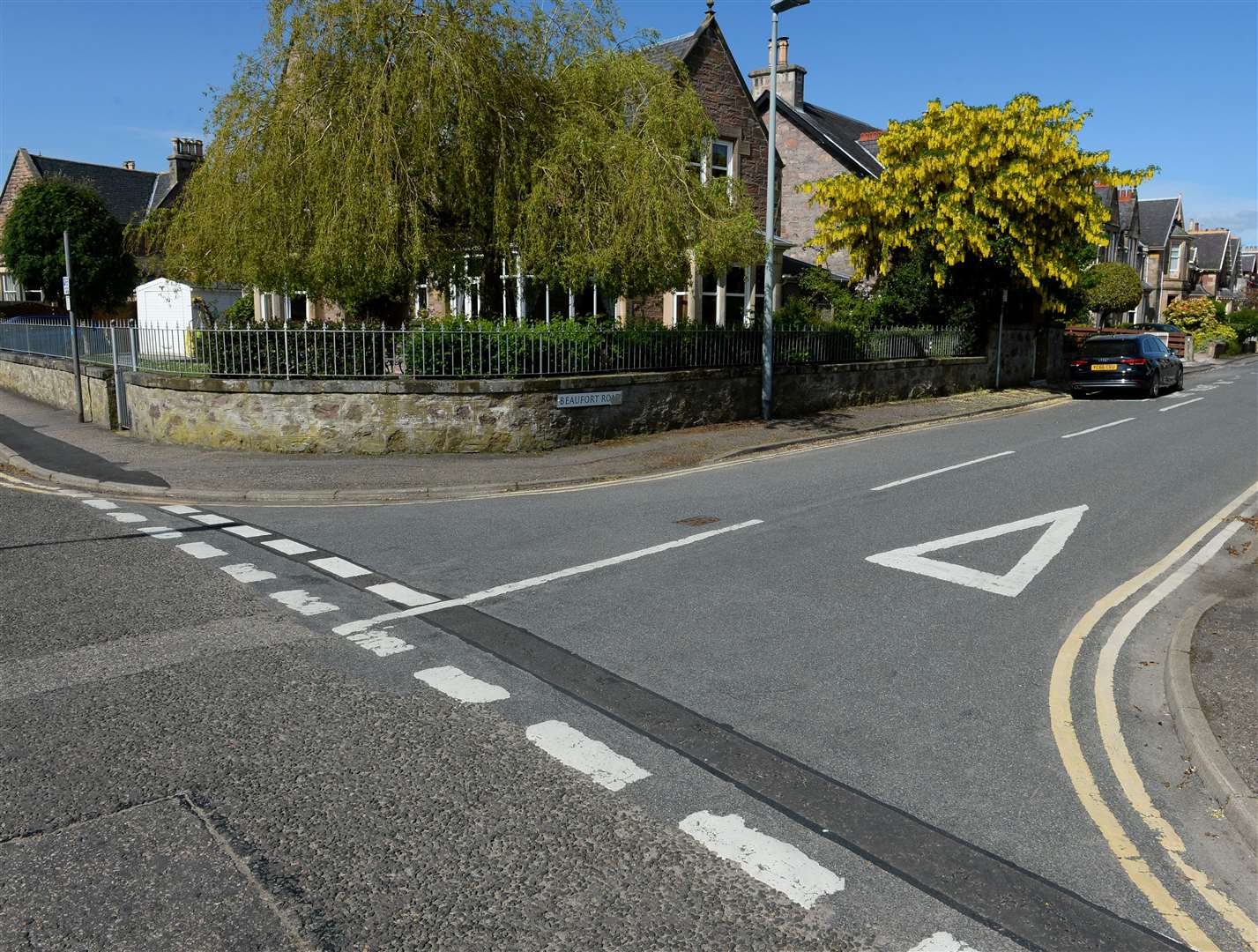 Painted lines on junction of Beaufort Road and Cawdor Road on wrong side of road. Picture: Gary Anthony