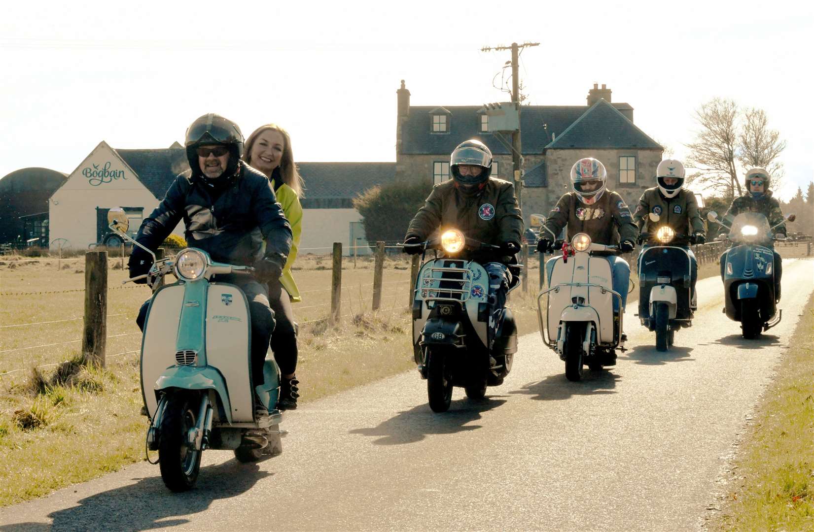 Phil Warriner, Emma Nicol, Sid Masson, Stuart Kennedy, Barry Munro and Graham McClure on their mopeds. Picture: James Mackenzie