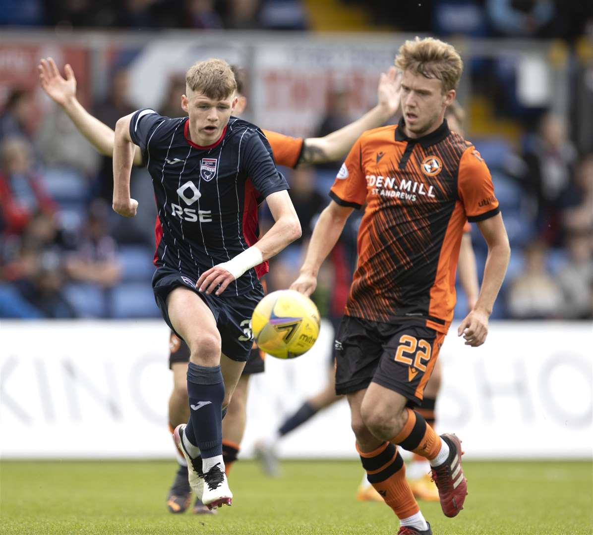 Adam MacKinnon in first team action against Dundee Utd in May. Picture: Ken Macpherson