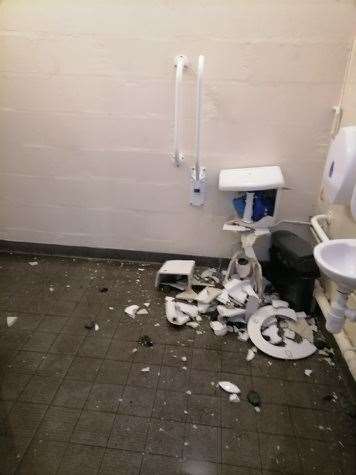 The damaged disabled toilet at Whin Park in Inverness.