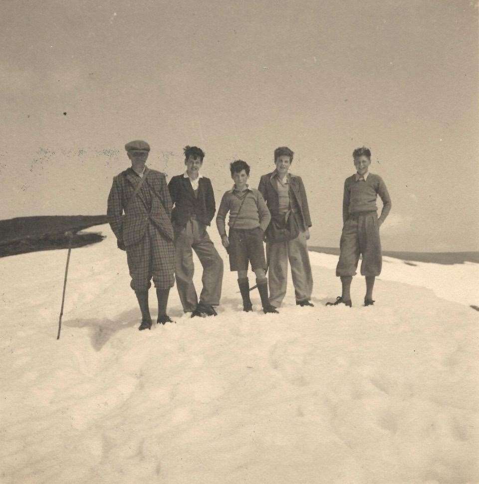 Richard (right) and some of his climbing friends on top of Ben Wyvis on an expedition in 1936.