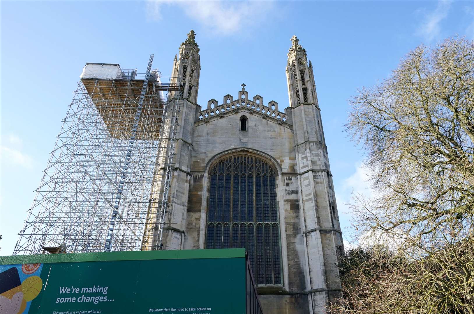 A view of King’s College Chapel as the installation of new solar panels continues (Gareth Fuller/ PA)