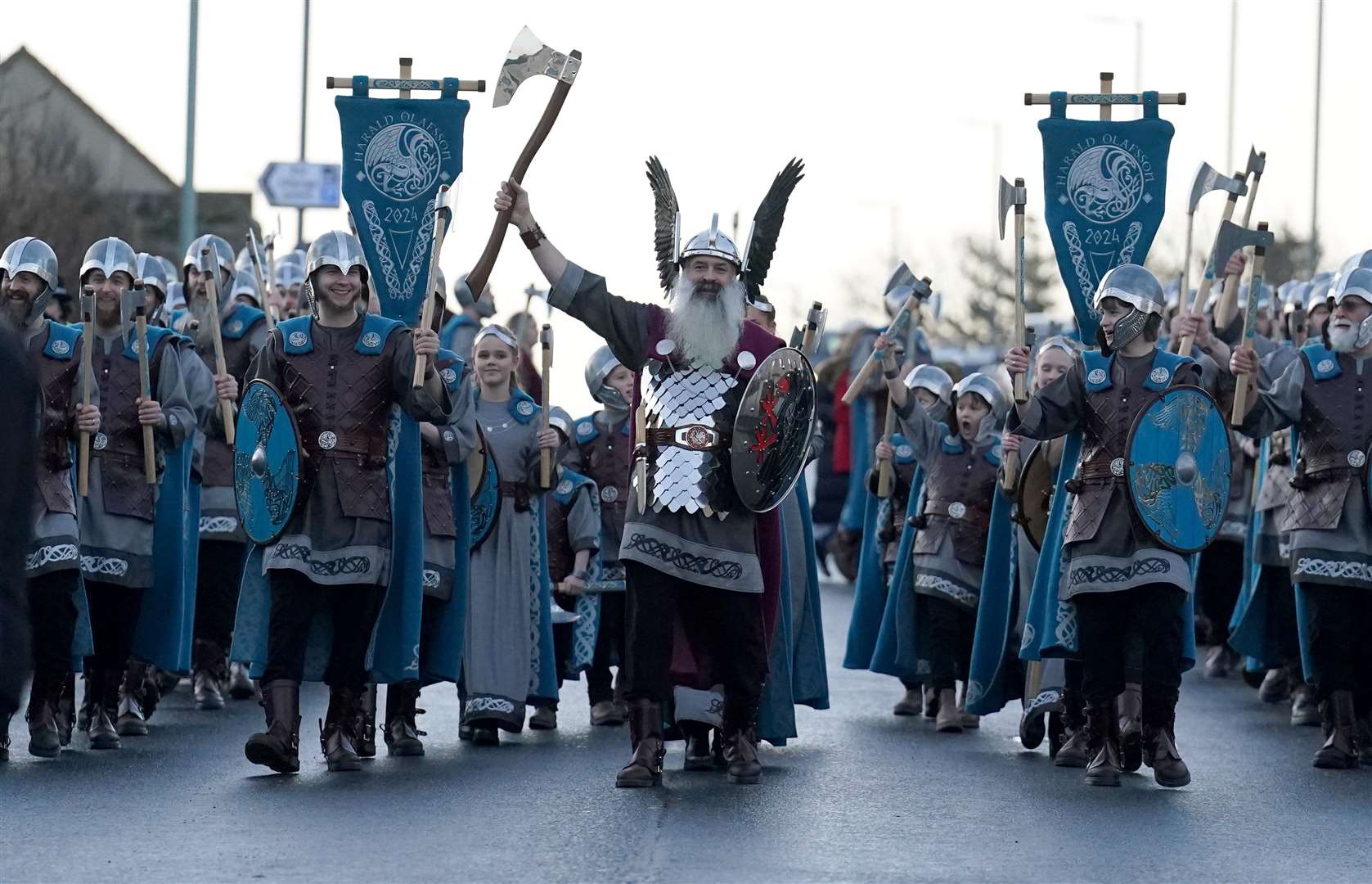 Guizer Jarl Richard Moar leads the procession through Lerwick (Andrew Milligan/PA)