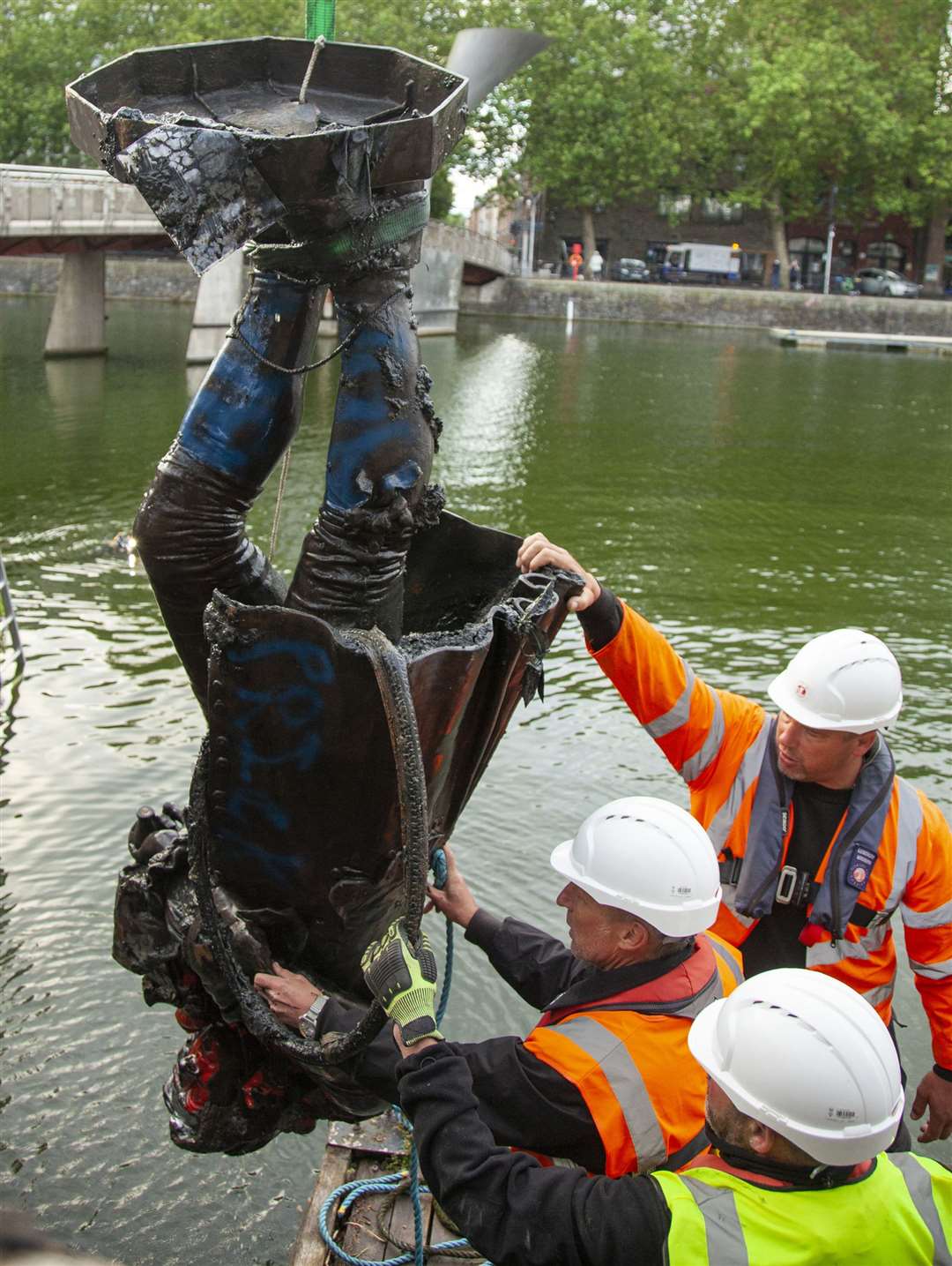 The statue of Edward Colston is removed from Bristol Harbour (Bristol City Council/PA)
