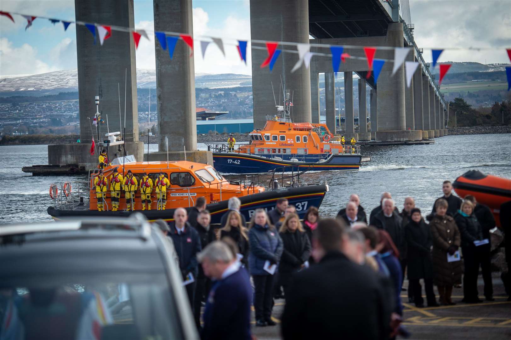 The funeral of Stan MacRae at the Kessock Lifeboat Station last March. Picture: Callum Mackay.