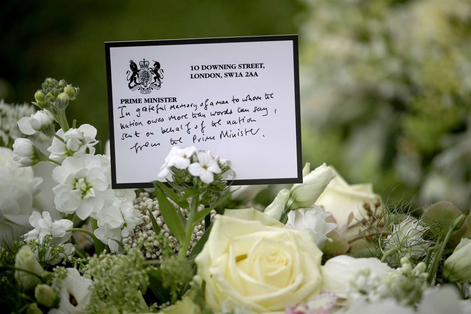 A wreath sent by Prime Minister Boris Johnson among the flowers outside St George’s Chapel at Windsor Castle, Berkshire (Steve Parsons/PA)
