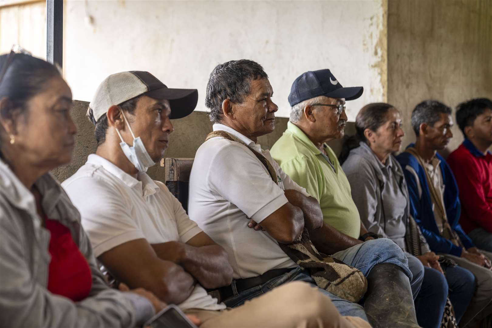 Coffee farmers (left to right) Yonatan Lopez, Jorge Marino, Jaime Garcia Florez, Yudis Camacho, Fernando Gutierrez and Richard Almanza (Chris Terry/Fairtrade/PA)