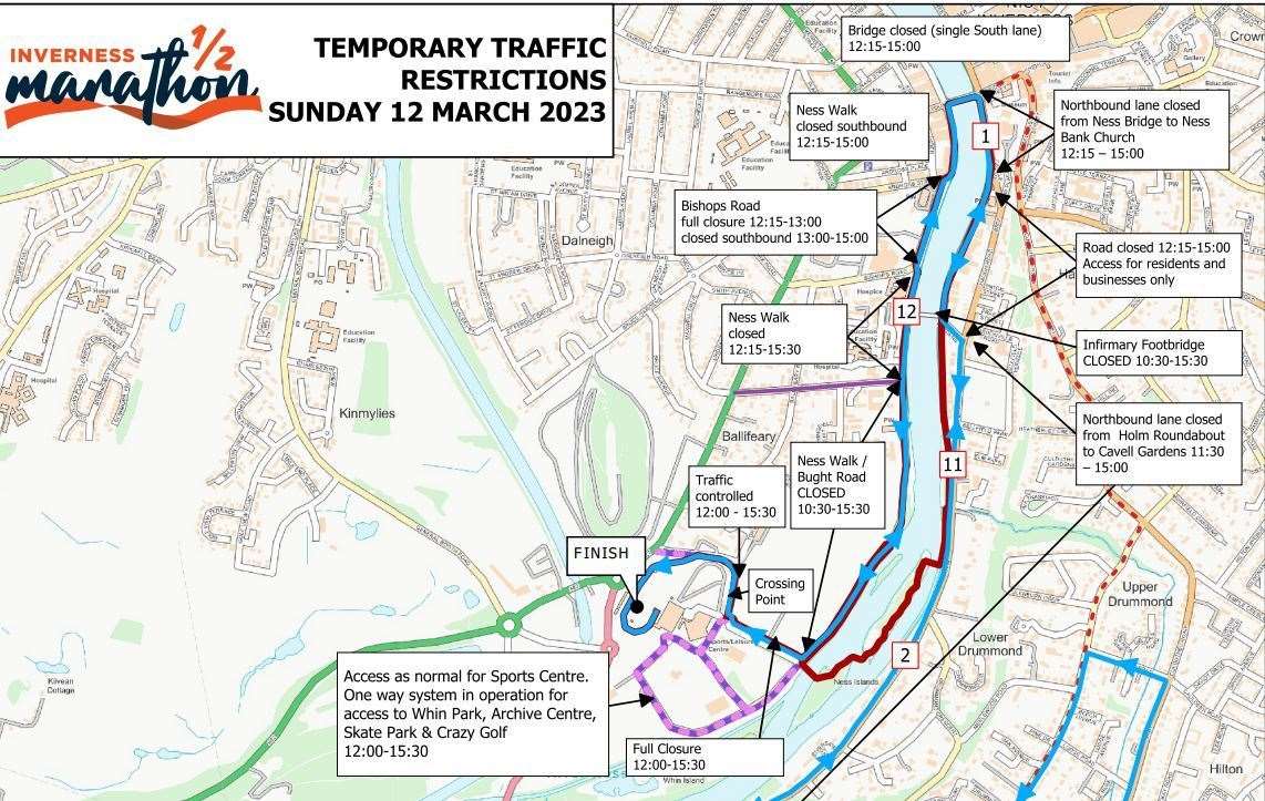 Highland Council are closing several routes around Inverness for the half marathon today.